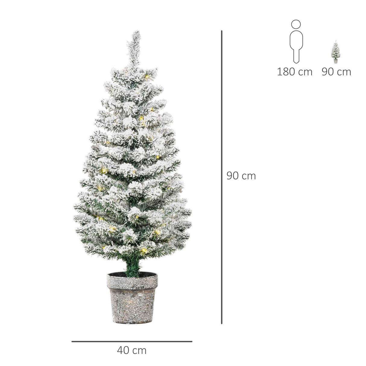 easycomfort easycomfort albero di natale artificiale innevato con 60 luci led bianche e 116 rami base con vaso rimovibile 40x90cm verde