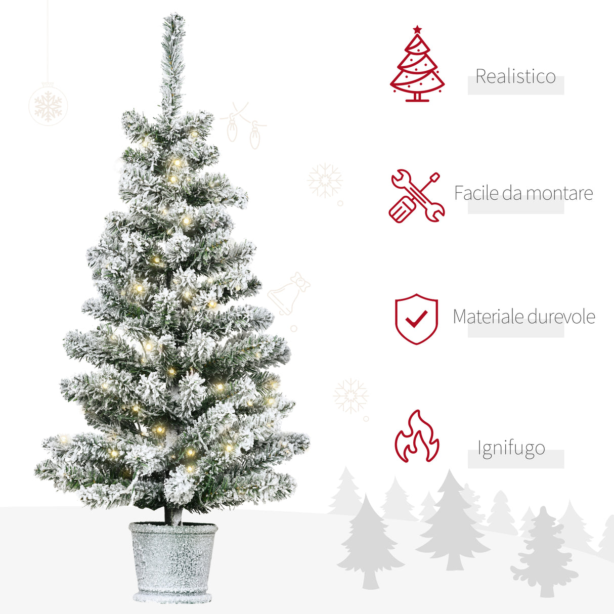 easycomfort easycomfort albero di natale artificiale innevato con 60 luci led bianche e 116 rami base con vaso rimovibile 40x90cm verde