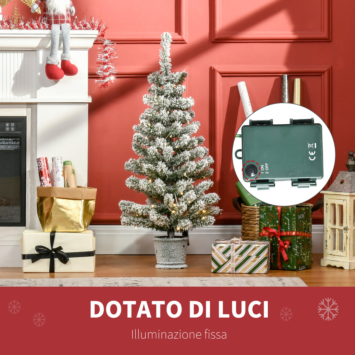 easycomfort easycomfort albero di natale artificiale innevato con 60 luci led bianche e 116 rami base con vaso rimovibile 40x90cm verde