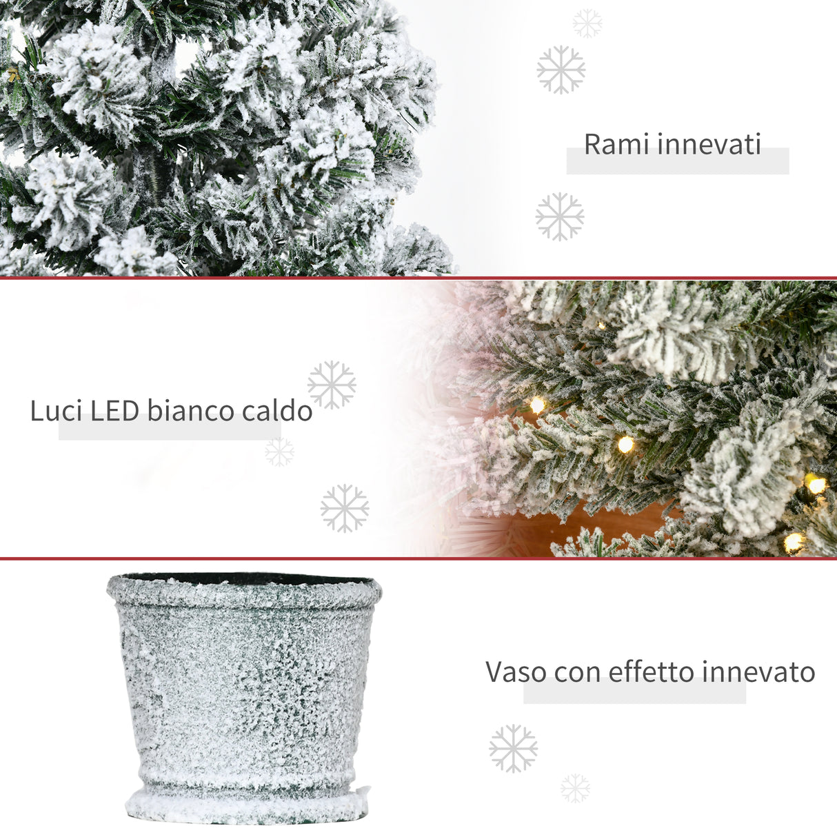 easycomfort easycomfort albero di natale artificiale innevato con 60 luci led bianche e 116 rami base con vaso rimovibile 40x90cm verde