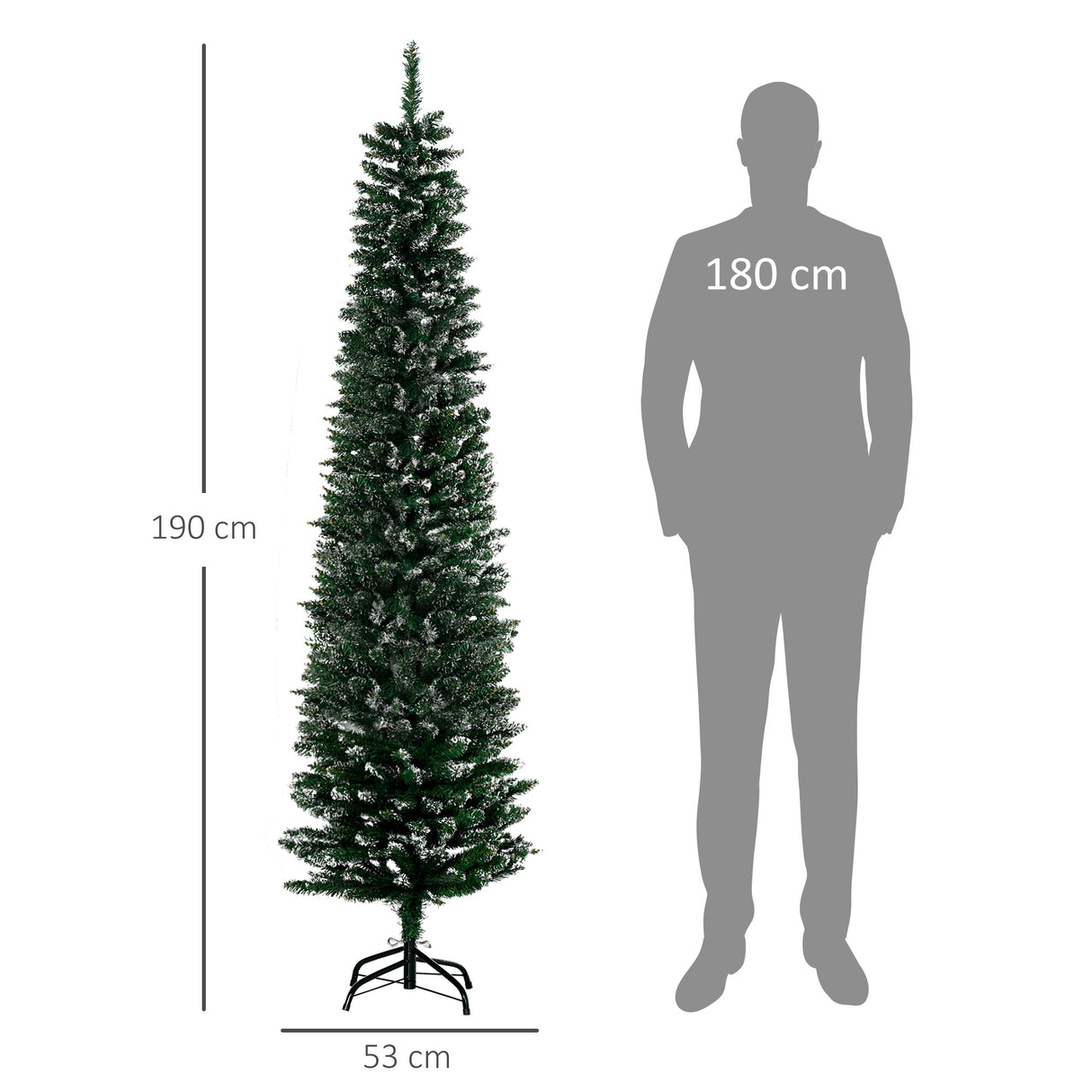 easycomfort easycomfort albero di natale innevato artificiale alto e stretto con 570 rami base rimovibile e pieghevole 53x190cm verde
