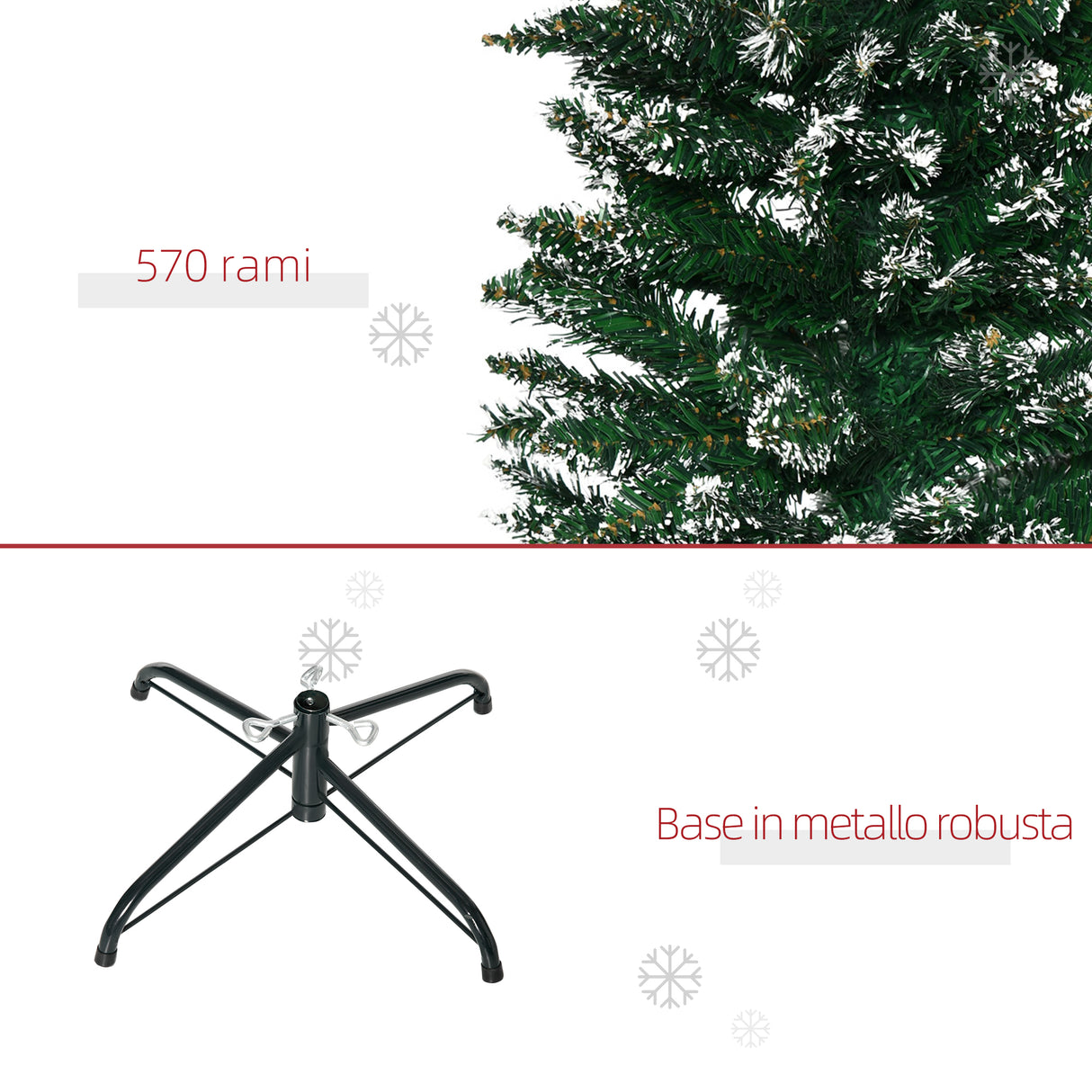 easycomfort easycomfort albero di natale innevato artificiale alto e stretto con 570 rami base rimovibile e pieghevole 53x190cm verde