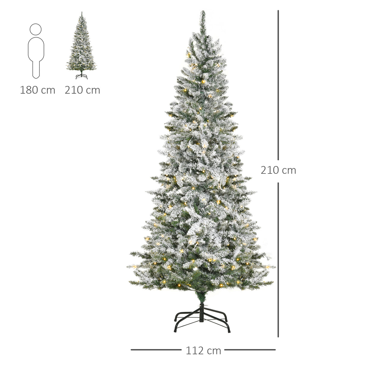 easycomfort easycomfort albero di natale artificiale innevato con 250 luci led colorate 829 rami e base pieghevole 112x210cm verde