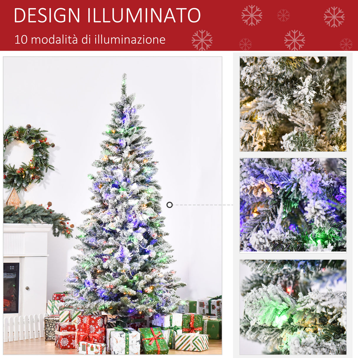 easycomfort easycomfort albero di natale artificiale innevato con 250 luci led colorate 829 rami e base pieghevole 112x210cm verde