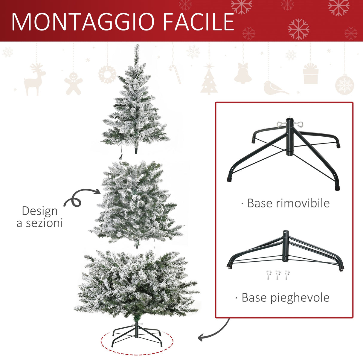 easycomfort easycomfort albero di natale artificiale innevato con 250 luci led colorate 829 rami e base pieghevole 112x210cm verde