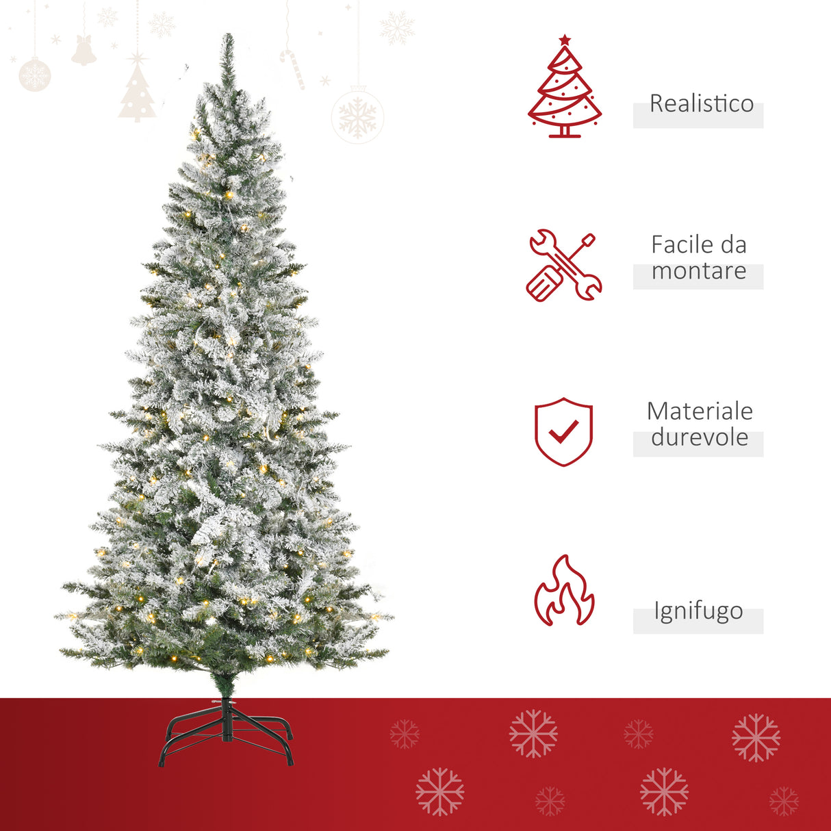 easycomfort easycomfort albero di natale artificiale innevato con 250 luci led colorate 829 rami e base pieghevole 112x210cm verde