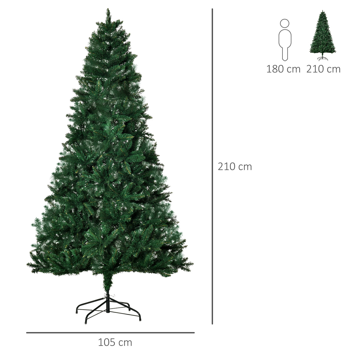 easycomfort easycomfort albero di natale 210cm artificiale pieghevole con base rimovibile 1046 rami in pvc e acciaio verde