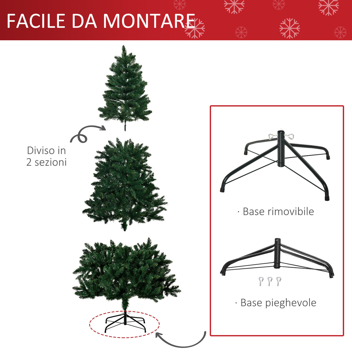 easycomfort easycomfort albero di natale 210cm artificiale pieghevole con base rimovibile 1046 rami in pvc e acciaio verde