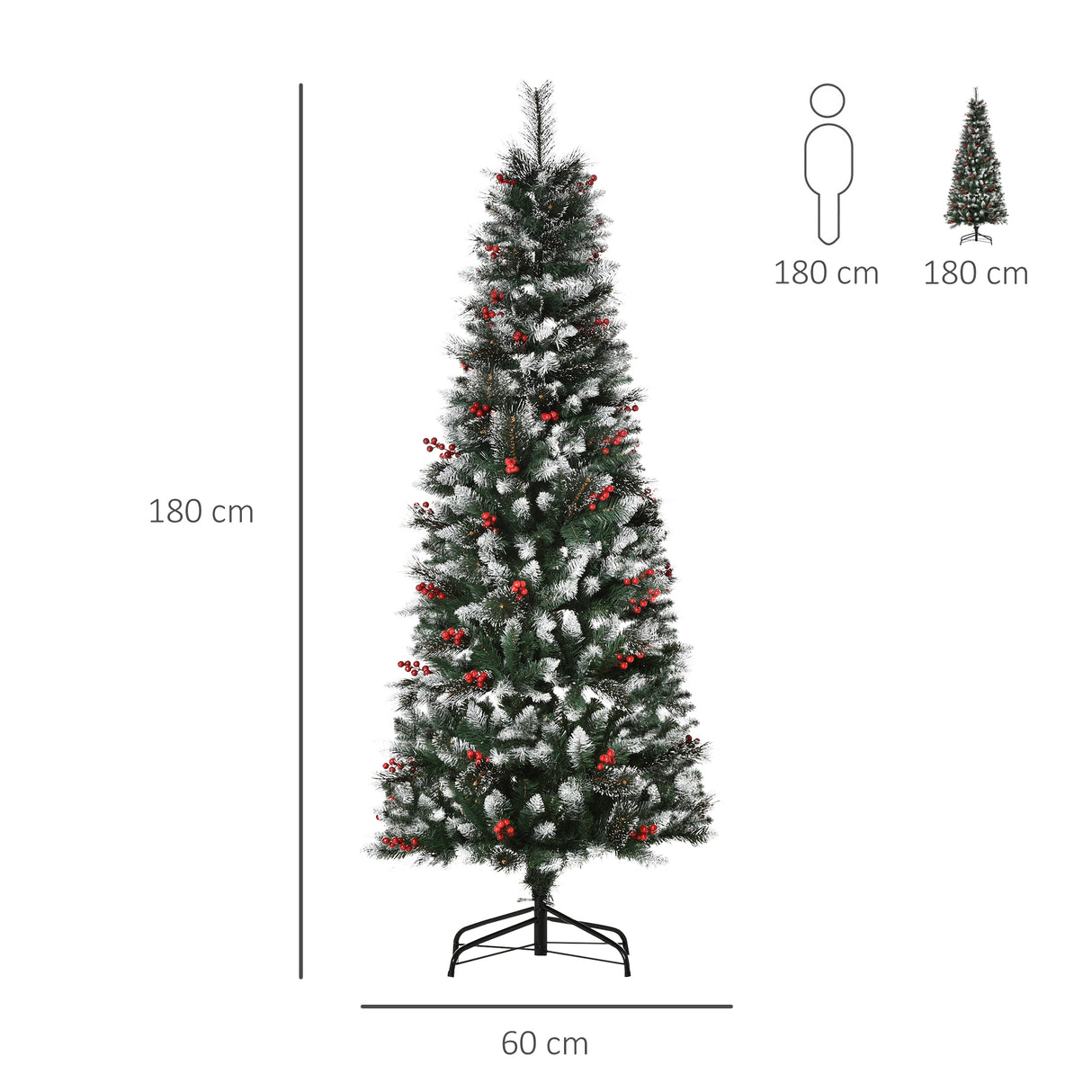 easycomfort easycomfort albero di natale innevato con bacche rosse da interni base rimovibile e pieghevole 539 rami 60x180cm verde
