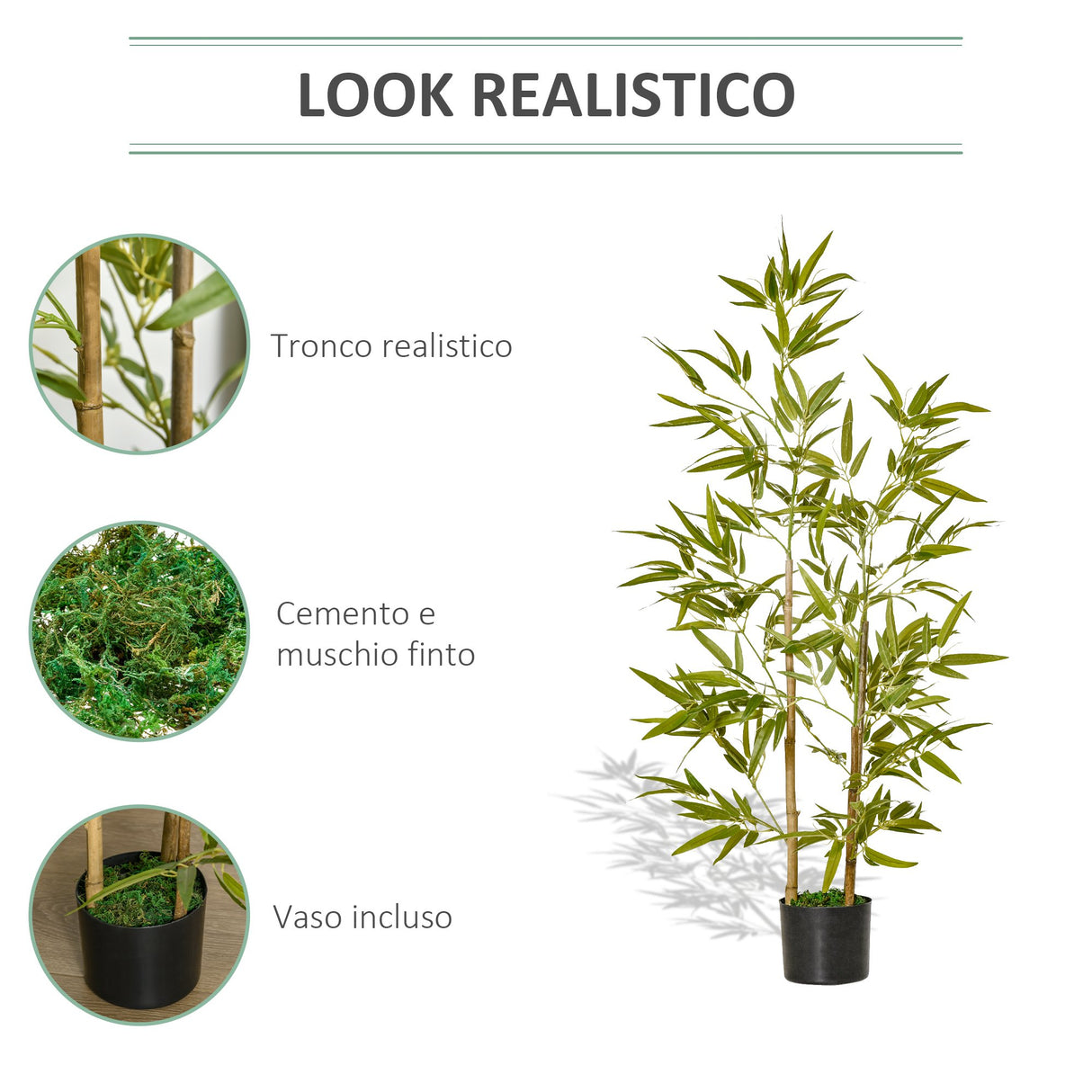 easycomfort pianta artificiale di bambu alta 120cm con vaso per interno ed esterno verde