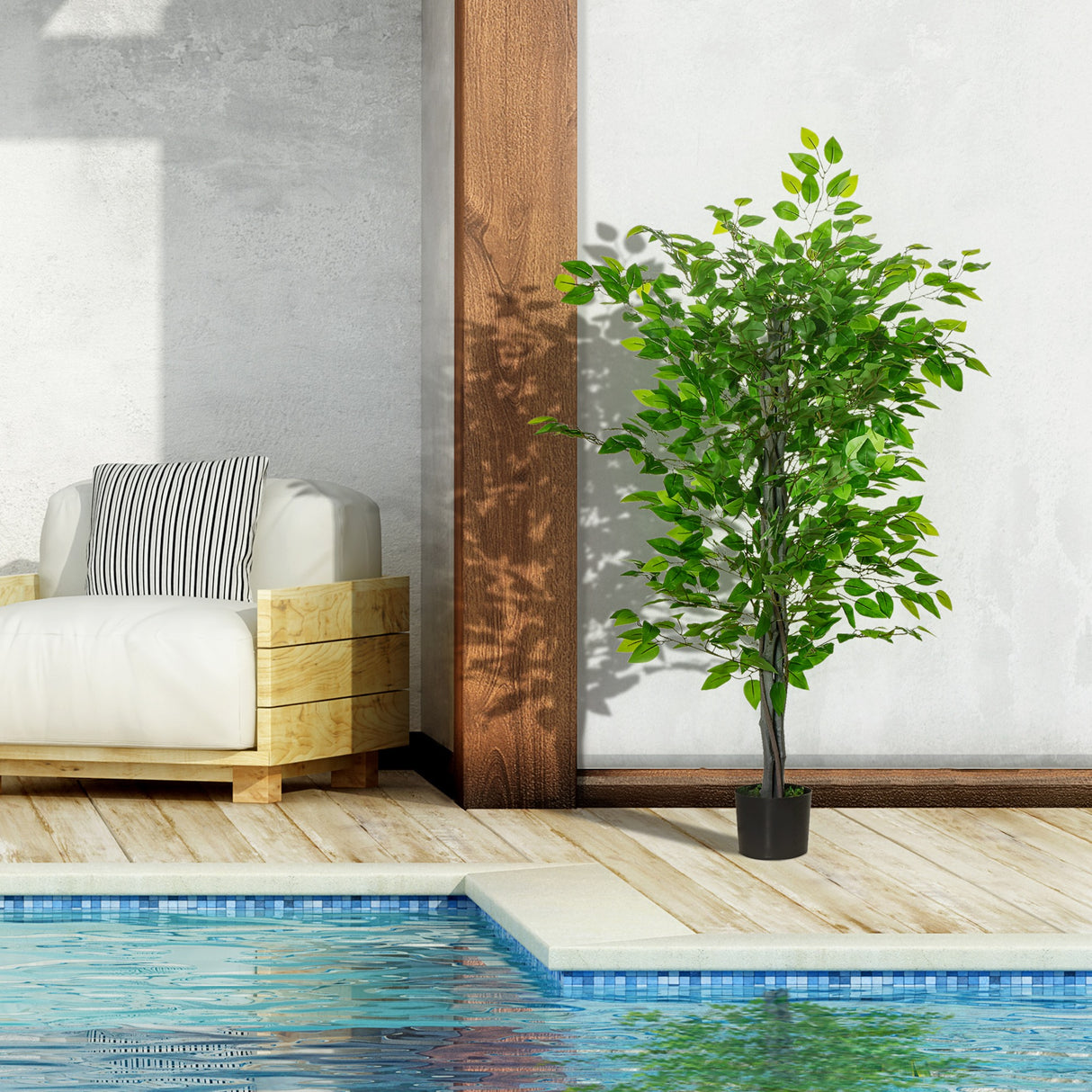 easycomfort pianta artificiale di ficus alta 135cm con vaso per interno ed esterno verde