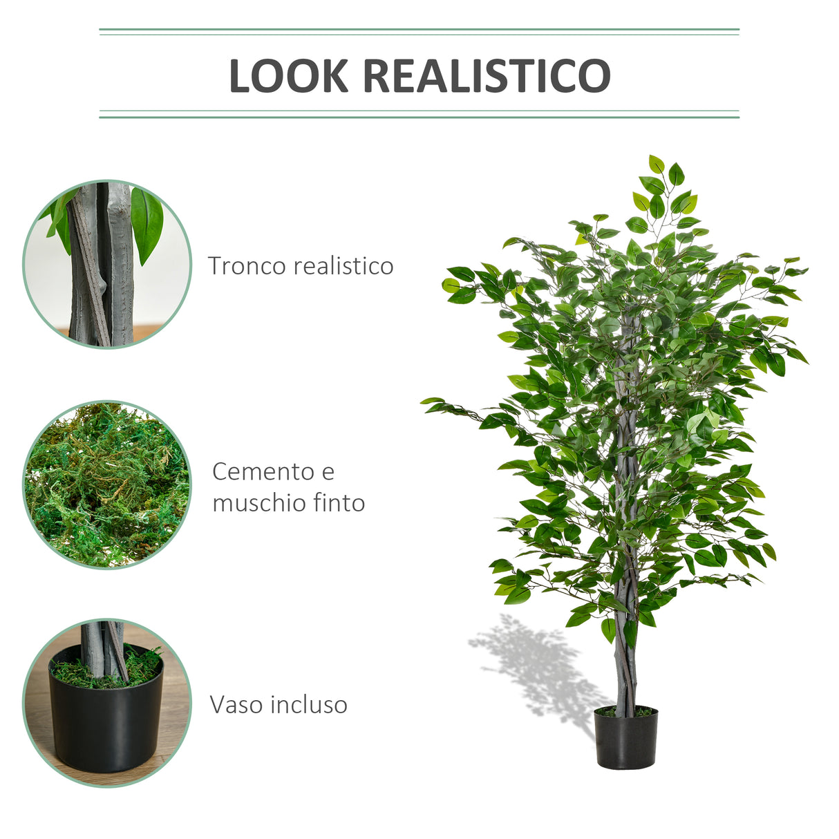 easycomfort pianta artificiale di ficus alta 135cm con vaso per interno ed esterno verde