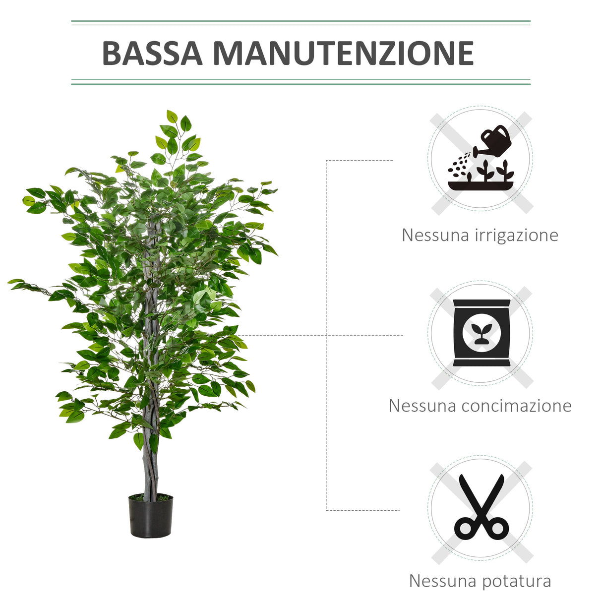 easycomfort pianta artificiale di ficus alta 135cm con vaso per interno ed esterno verde