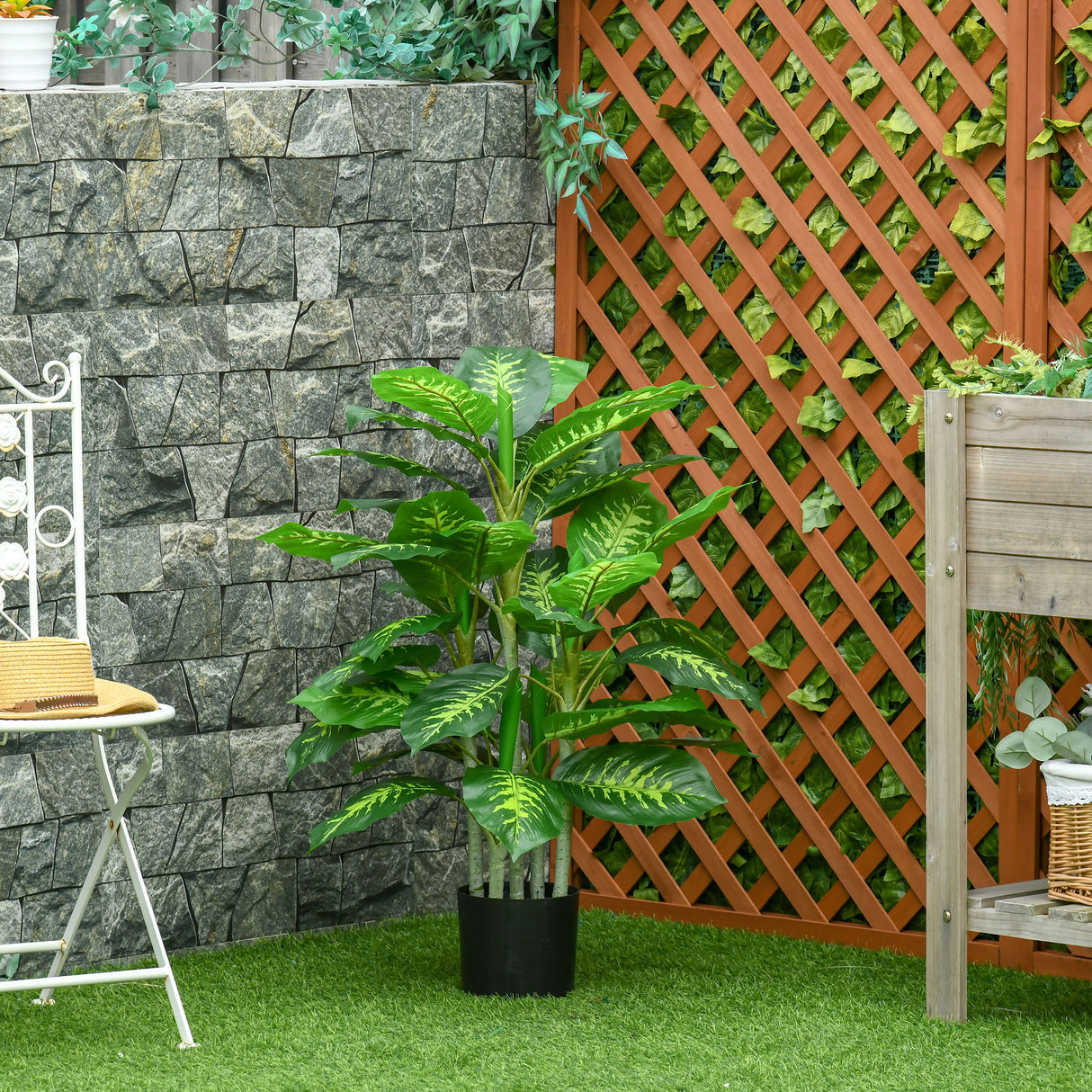 easycomfort pianta artificiale sempreverde con vaso 17x14.5 cm nero per interni ed esterni altezza pianta 95 cm