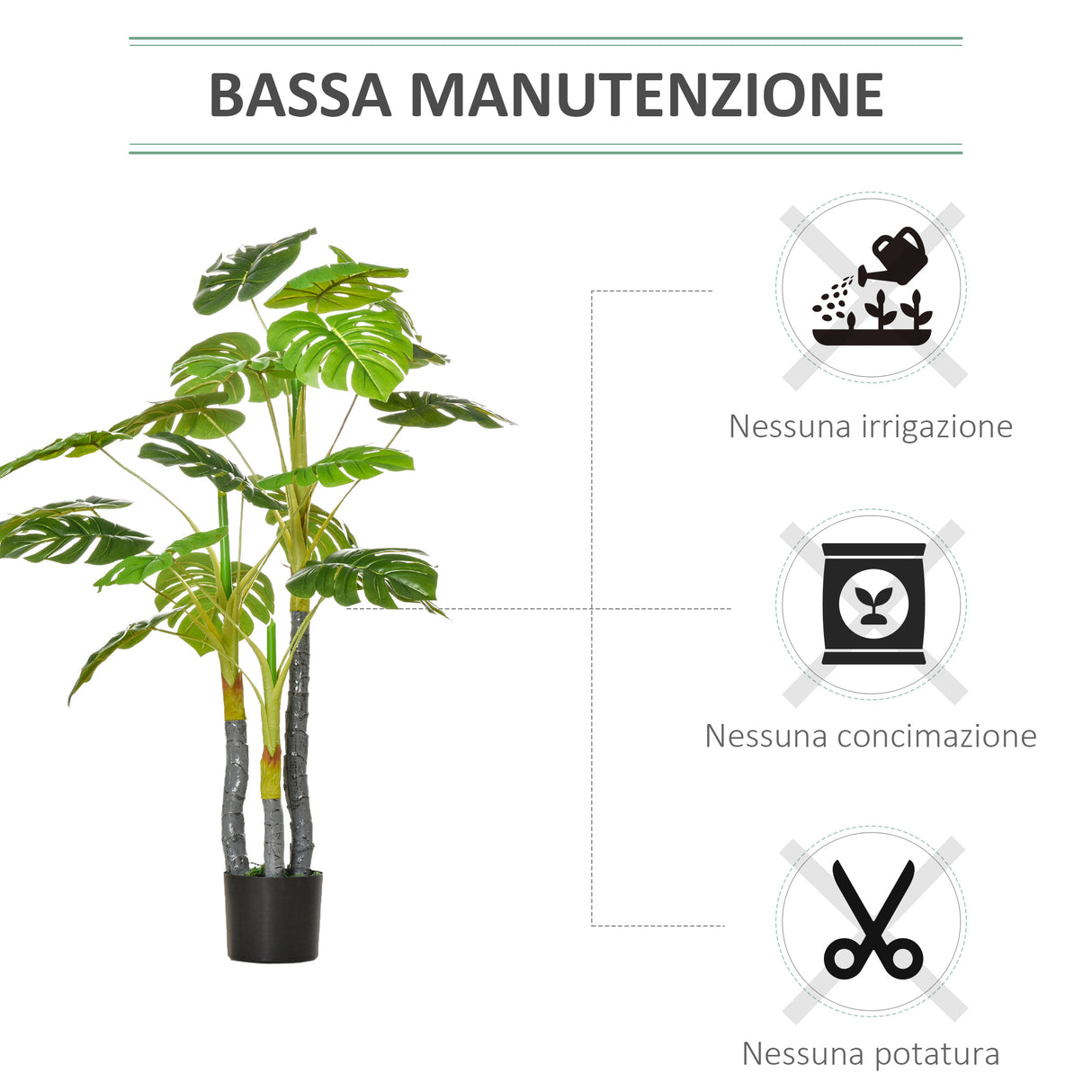 easycomfort monstera pianta artificiale per interno ed esterno pianta finta realistica con 20 foglie 120cm