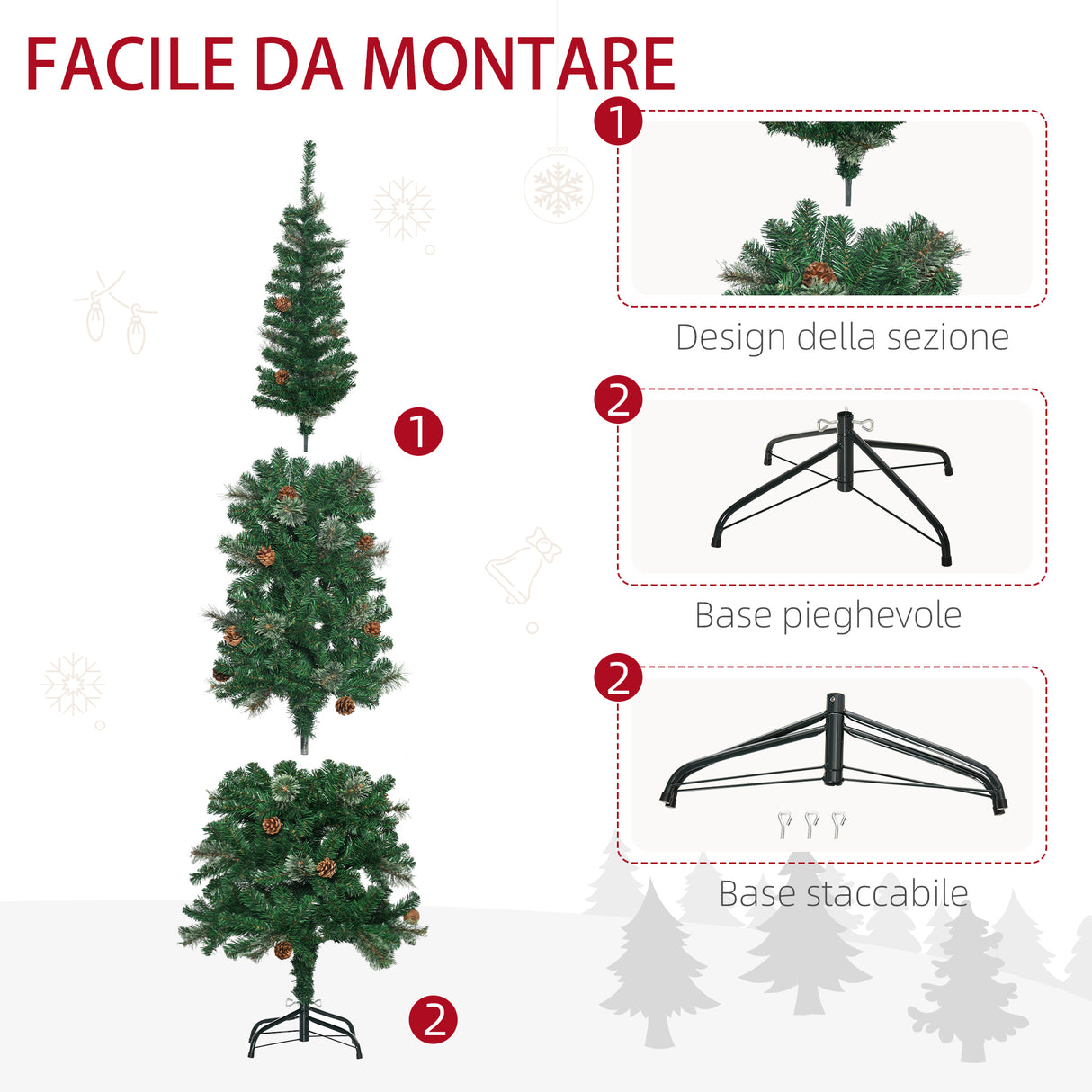 easycomfort easycomfort albero di natale alto 195cm realistico con pigne decorative e 556 rami verde