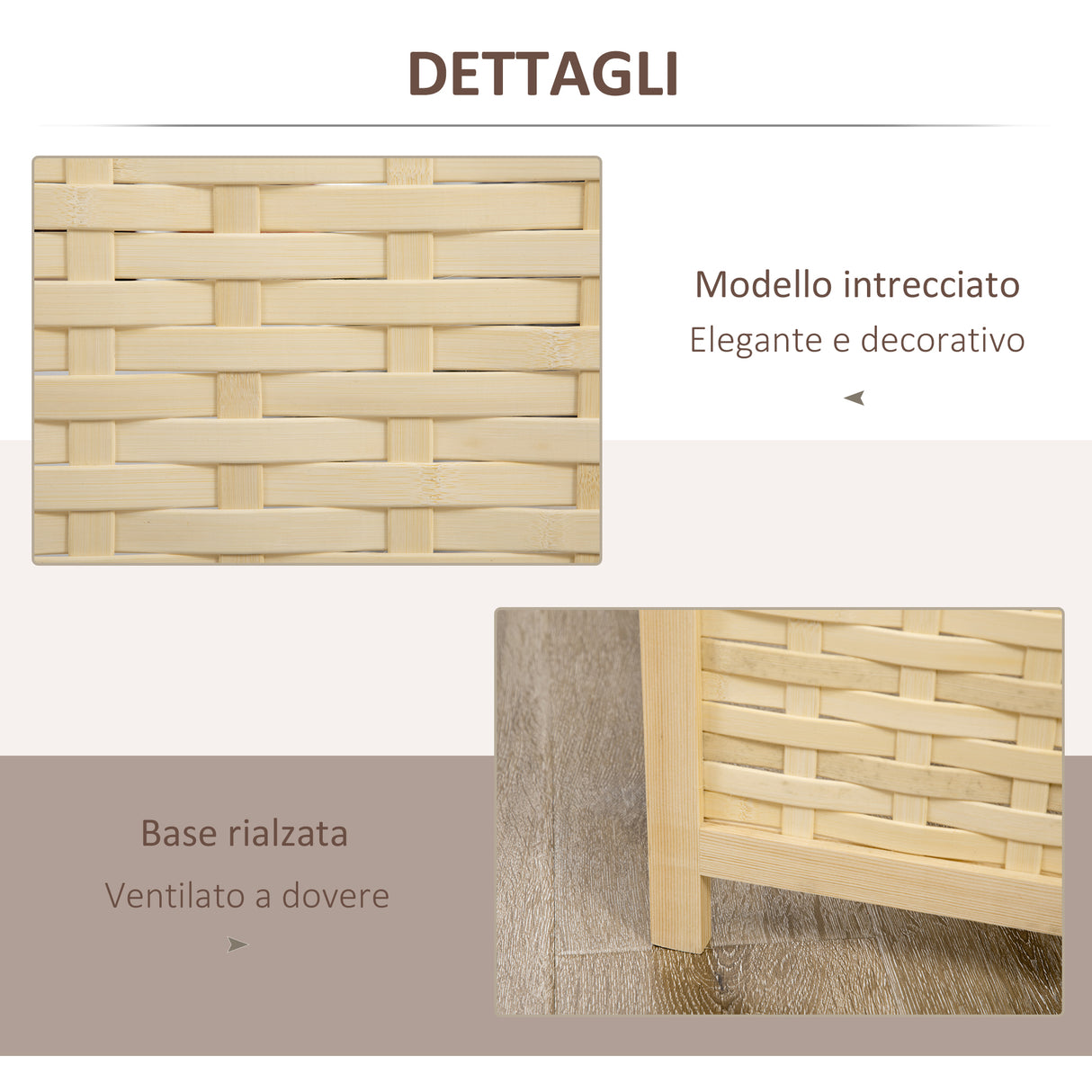 easycomfort easycomfort paravento separe da interno a 4 ante in legno e bambu pieghevole e salvaspazio altezza 170cm marrone