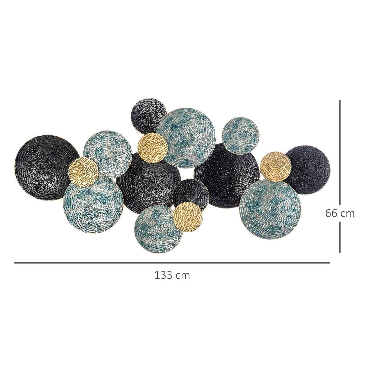 easycomfort easycomfort decorazione murale in metallo 3d wall art a cerchi 133x66cm blu nero e oro