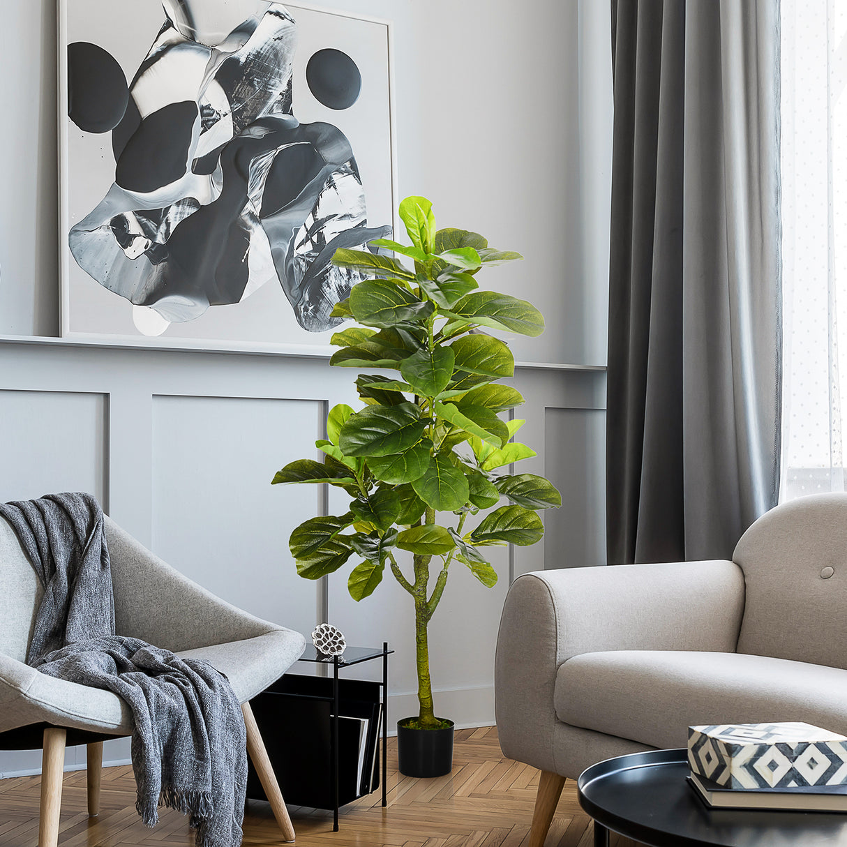 easycomfort pianta artificiale di ficus da 150 cm a 75 foglie e 4 rami con vaso o15x12.5 cm per interni ed esterni verde