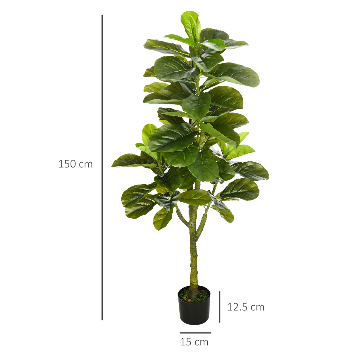easycomfort pianta artificiale di ficus da 150 cm a 75 foglie e 4 rami con vaso o15x12.5 cm per interni ed esterni verde