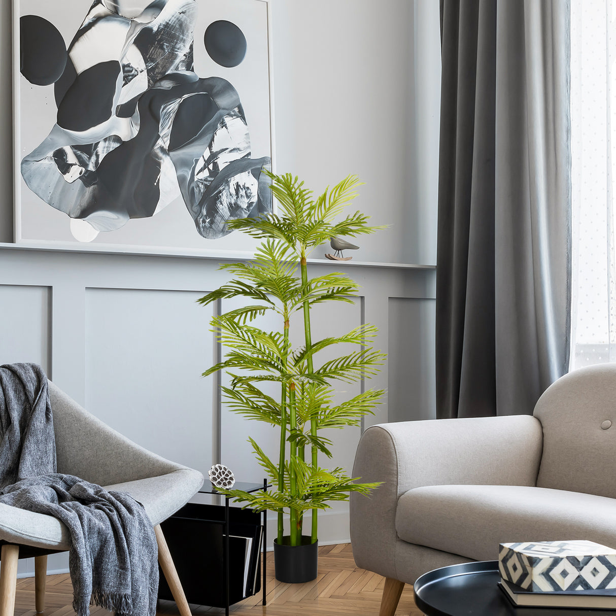 easycomfort pianta artificiale di palma da 140 cm a 45 foglie e 5 rami con vaso o15x12 cm per interni ed esterni verde