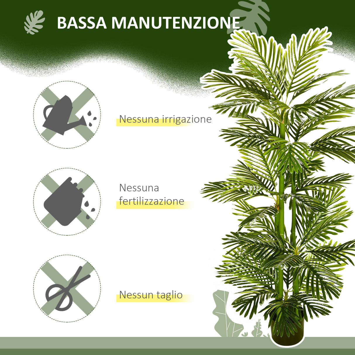 easycomfort pianta artificiale di palma da 140 cm a 45 foglie e 5 rami con vaso o15x12 cm per interni ed esterni verde