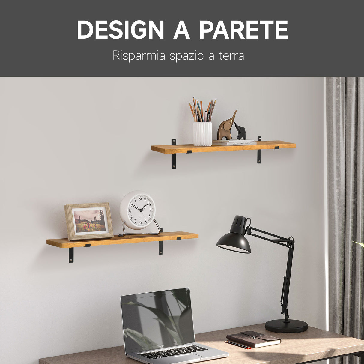 easycomfort easycomfort set da 2 mensole da parete in legno di pino 90x15x 2 5 marrone