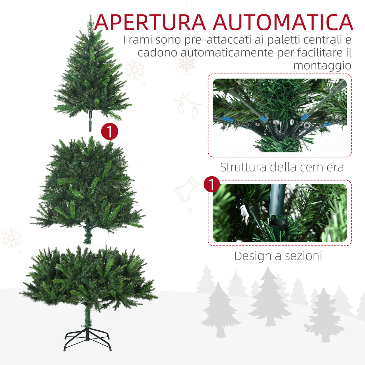 easycomfort easycomfort albero di natale artificiale 180cm con 786 rami 2 sezioni e base in metallo verde