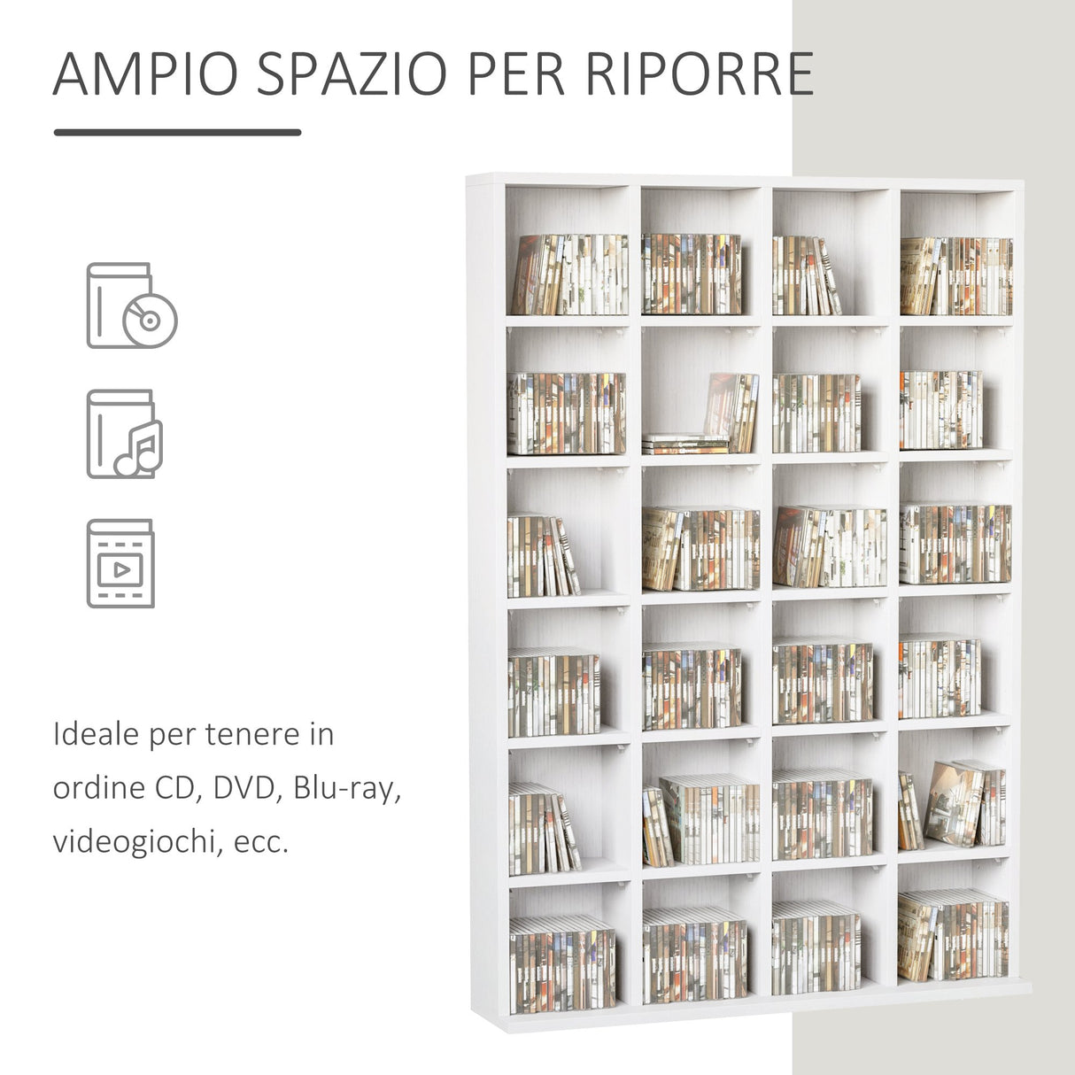 easycomfort easycomfort mobile libreria porta cd da 24 ripiani ad altezza regolabile in truciolato 130 5x89x20 cm bianco ean 8054144131115