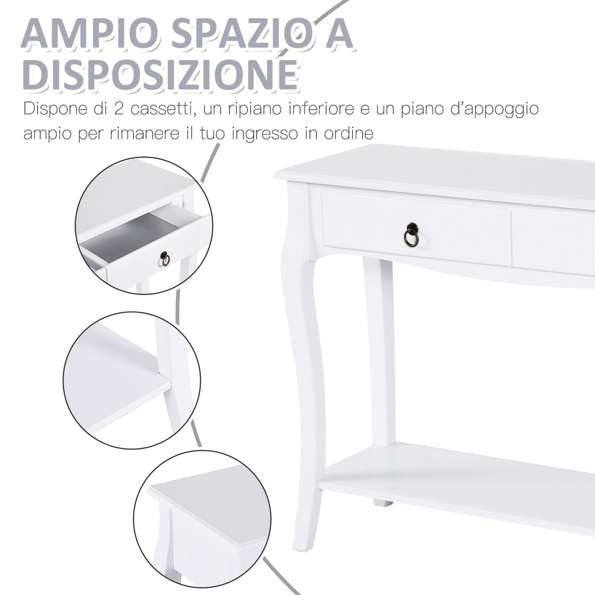 easycomfort easycomfort mobiletto tavolo consolle da ingresso moderno con 2 cassetti casa legno 100 33 75cm bianco ean 8054111849685