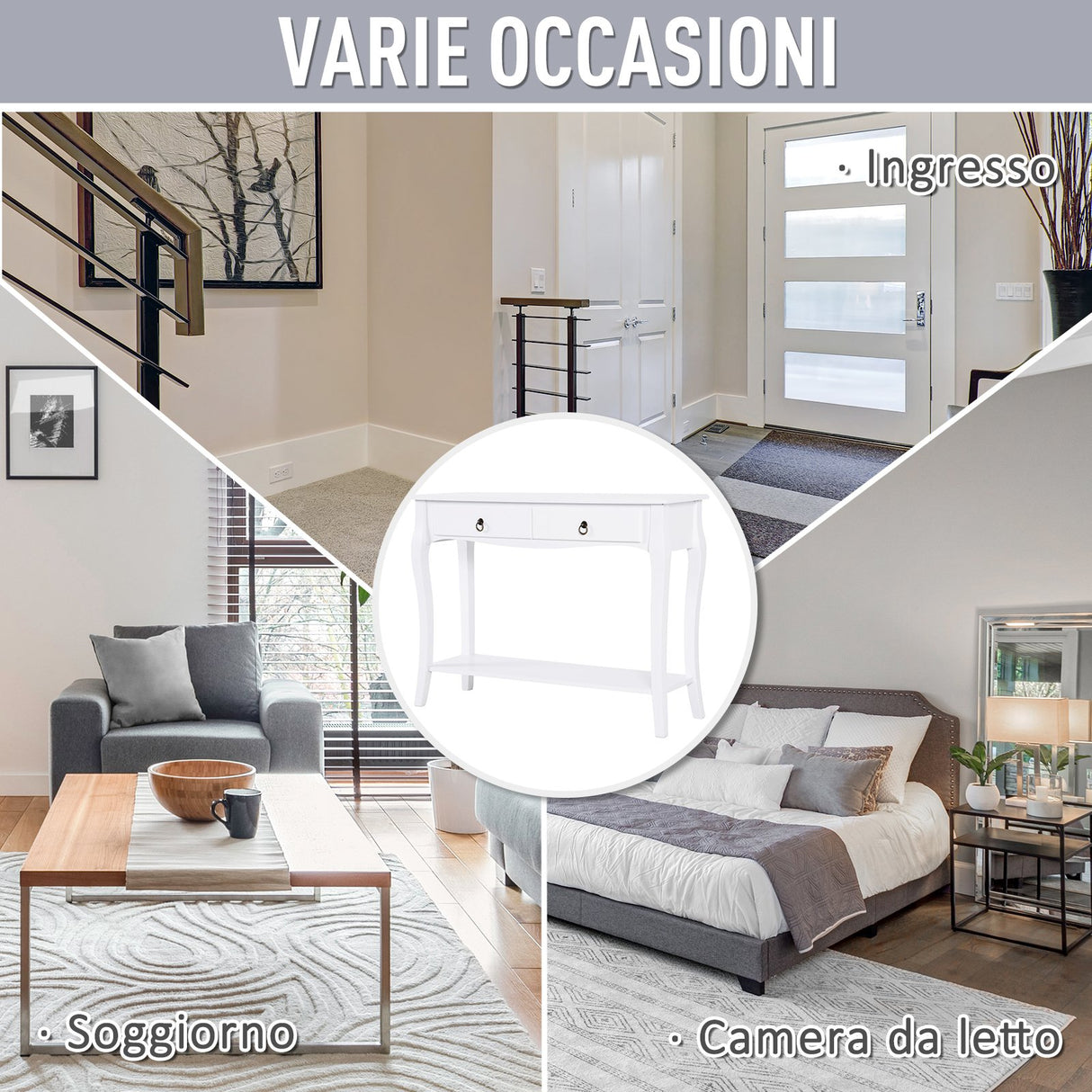 easycomfort easycomfort mobiletto tavolo consolle da ingresso moderno con 2 cassetti casa legno 100 33 75cm bianco ean 8054111849685