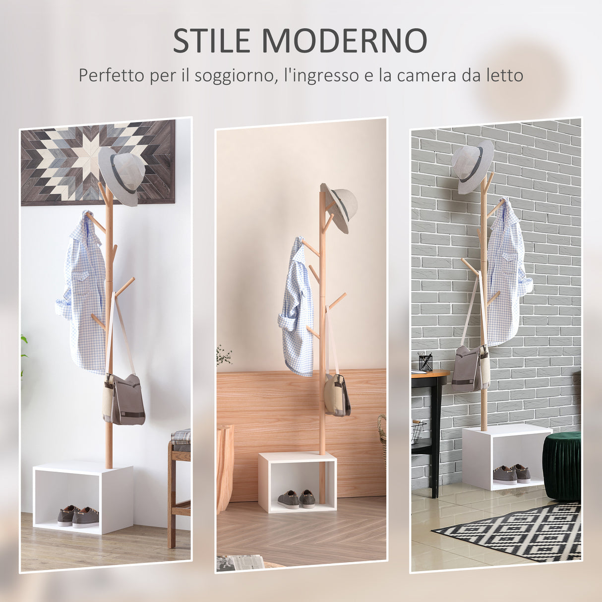 easycomfort easycomfort appendiabiti con panchina cubo per scarpe per ingresso e camera da letto 6 ganci bambu legno mdf bianco 40x30x180cm ean 8054111841023