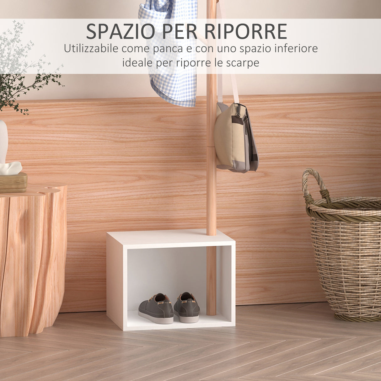 easycomfort easycomfort appendiabiti con panchina cubo per scarpe per ingresso e camera da letto 6 ganci bambu legno mdf bianco 40x30x180cm ean 8054111841023