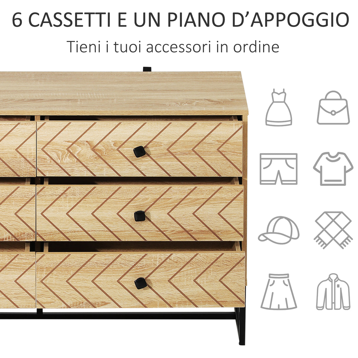 easycomfort easycomfort cassettiera camera da letto con 6 cassetti motivo a onde stile vintage mobile con cassetti design scandinavo combinazione di mdf e di pannello truciolare 120x39 5x71cm ean 8054144135779