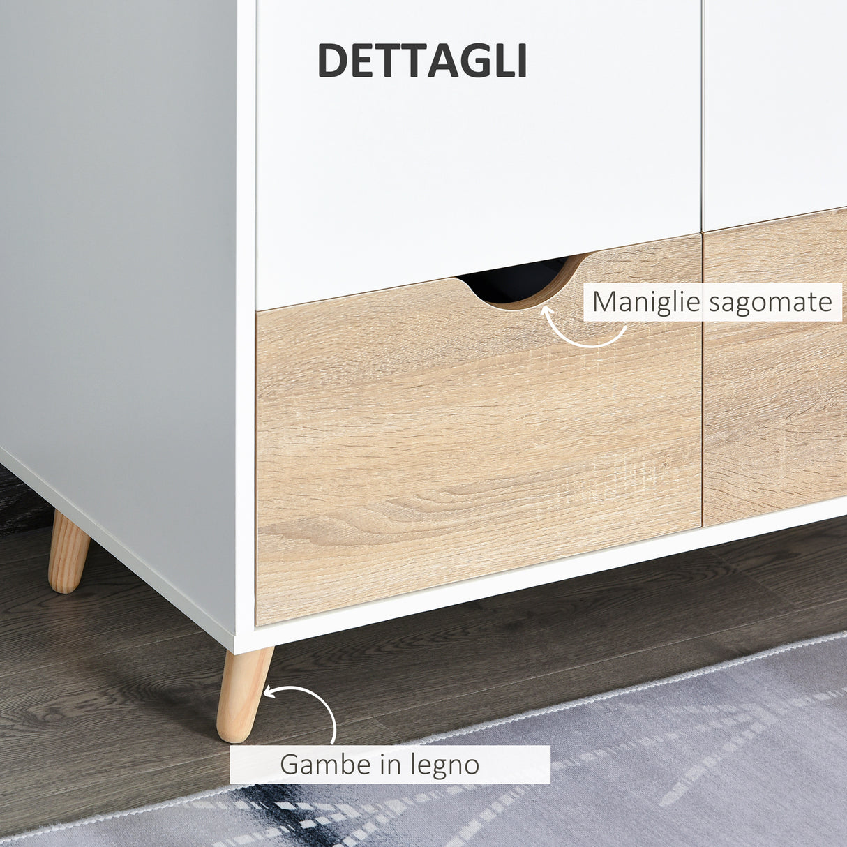 easycomfort easycomfort armadio a due ante in legno con 1 ripiano 1 appendiabiti 2 cassetti con maniglie intagliate bianco 80x40x180cm