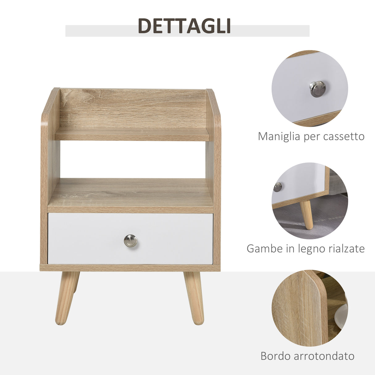 easycomfort easycomfort comodino salvaspazio mobiletto con cassetto e mensola in legno 37x30x48cm roverebianco