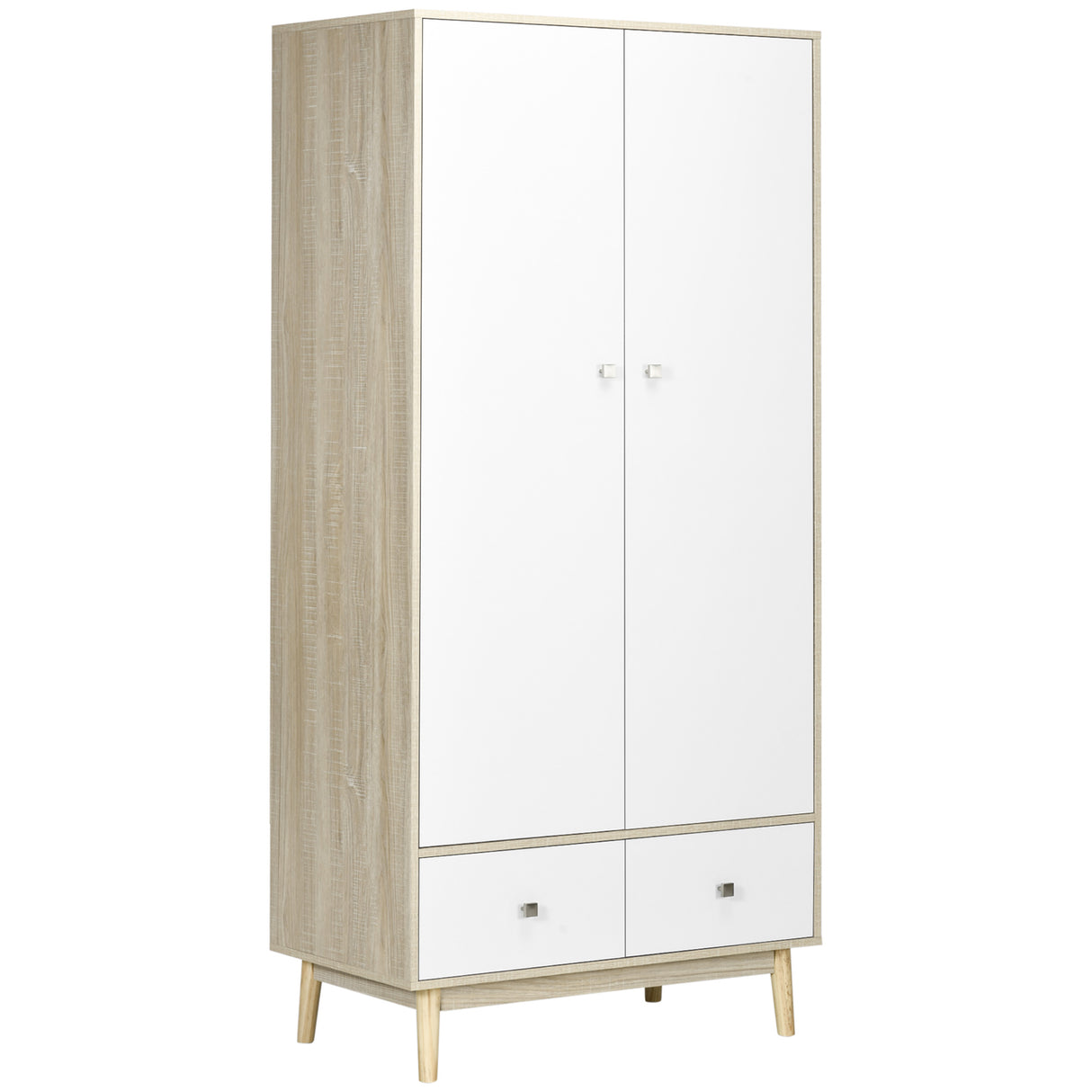 easycomfort easycomfort armadio 2 ante in legno con 4 vani 2 cassetti e appendiabiti color legno e bianco 90x50x190cm