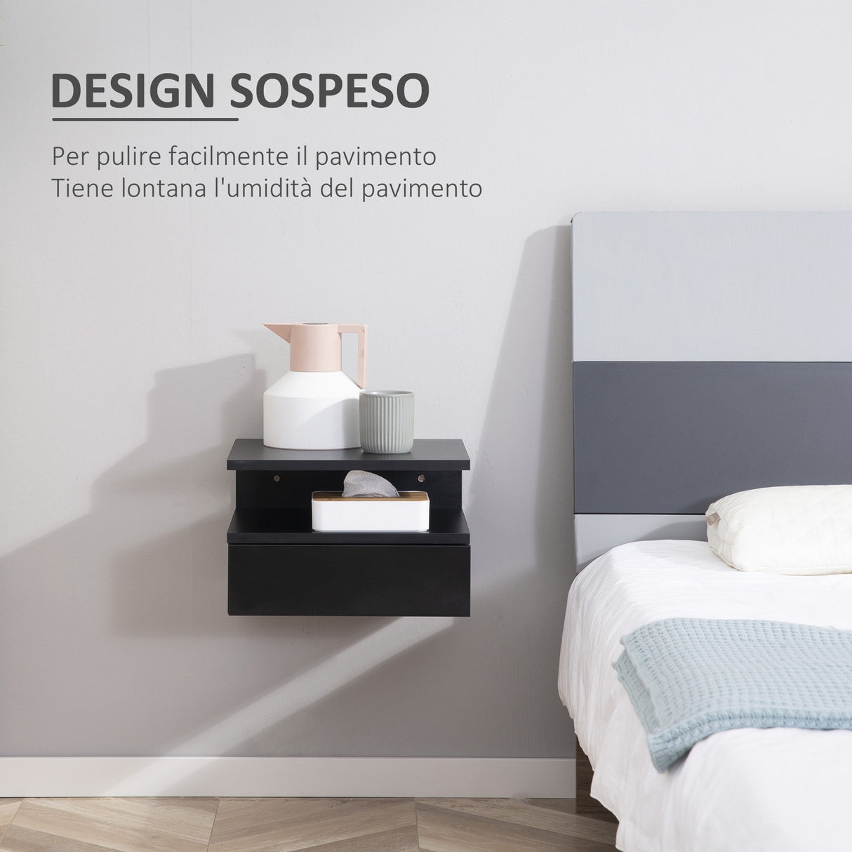 easycomfort easycomfort set da 2 comodini sospesi per camera da letto con cassetto e mensola superiore in legno 35x32x22 5cm 1