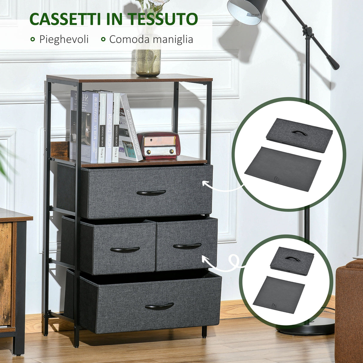 easycomfort easycomfort mobile cassettiera multiuso con 4 cassetti pieghevoli in tessuto arredamento soggiorno e camera 58x29x103cm grigio scuro