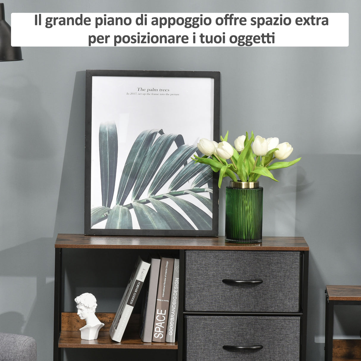 easycomfort easycomfort mobile cassettiera multiuso con cassetti in tessuto 80x29x71cm marronegrigio scuro