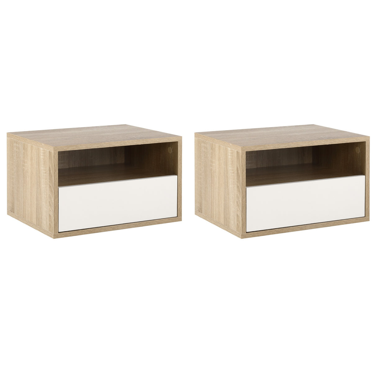 easycomfort easycomfort set 2 comodini sospesi con cassetto e ripiano 45x35x27 5cm bianco e color legno