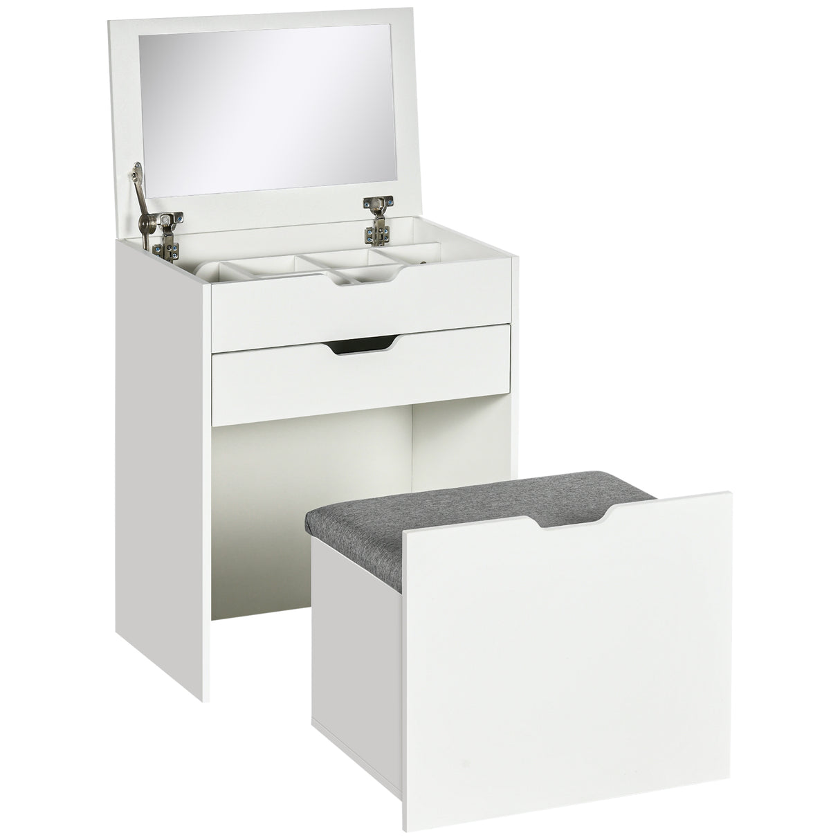 easycomfort toeletta da camera con specchiera cassetto e sgabello abbinato in legno bianco
