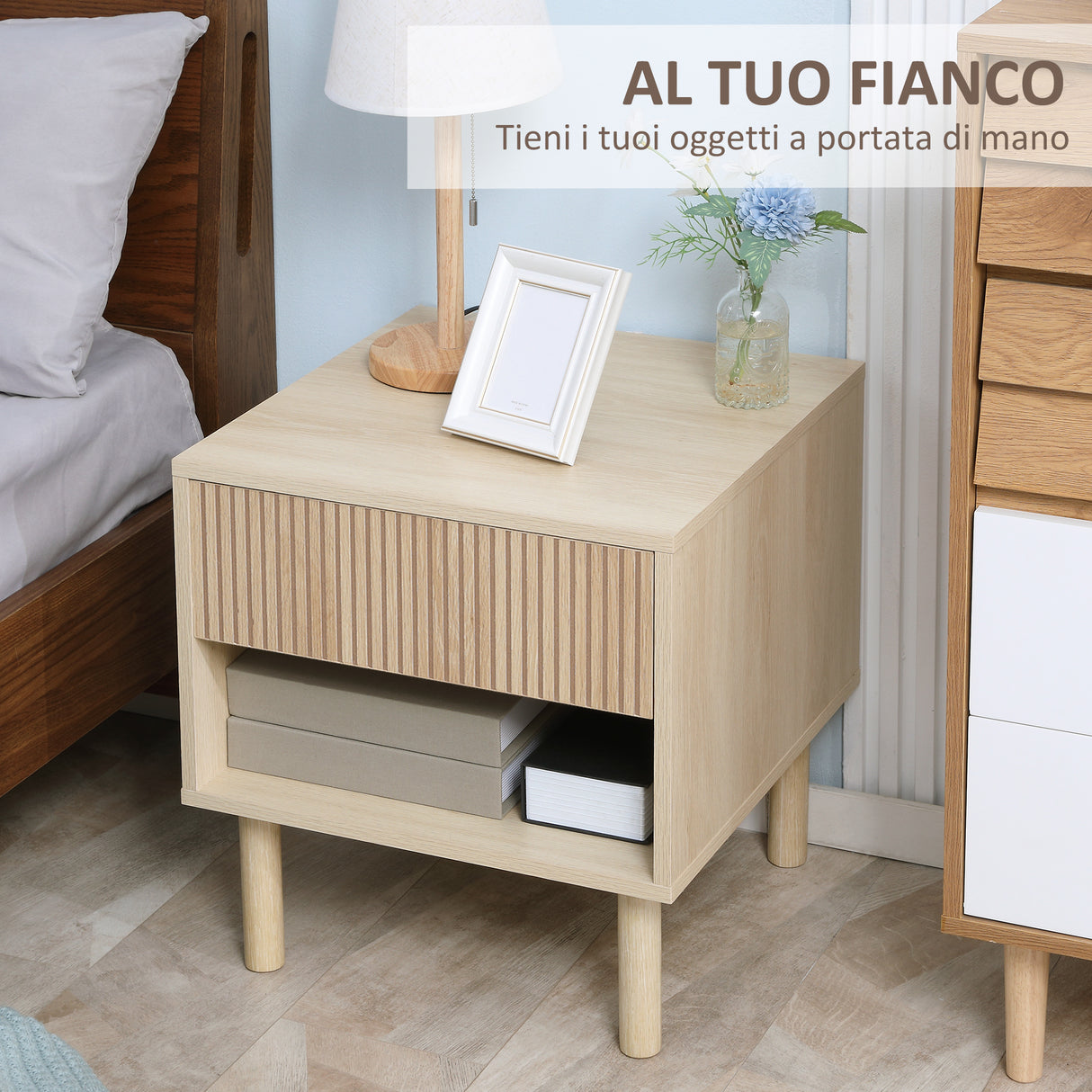 easycomfort easycomfort comodino moderno con cassetto e ripiano aperto in truciolato 47x47x50 cm color legno
