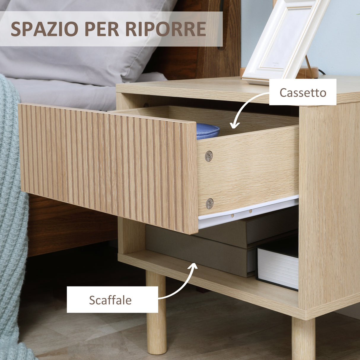 easycomfort easycomfort comodino moderno con cassetto e ripiano aperto in truciolato 47x47x50 cm color legno
