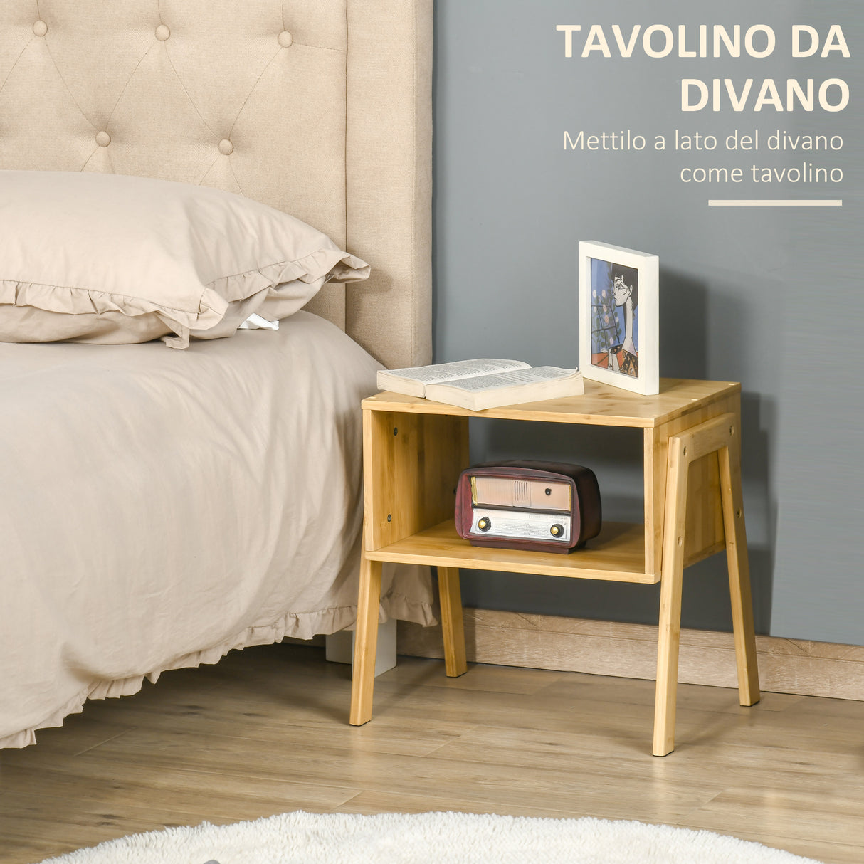 easycomfort easycomfort comodino multiuso tavolino da divano in bambu design aperto 43x32 5x42cm