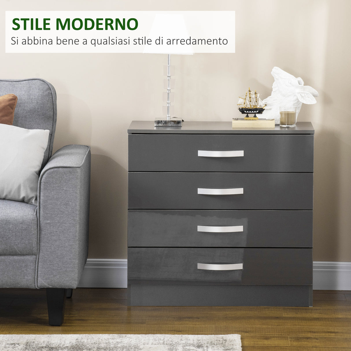 easycomfort easycomfort cassettiera da 4 cassetti con maniglie di metallo in truciolato 75x36x72 cm grigio