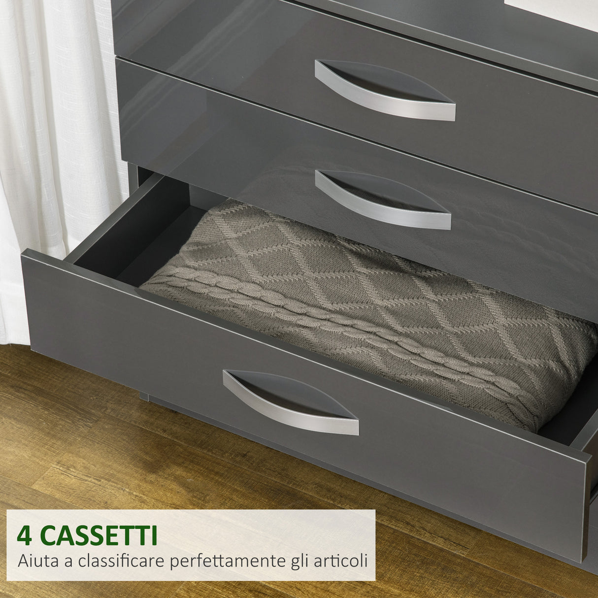 easycomfort easycomfort cassettiera da 4 cassetti con maniglie di metallo in truciolato 75x36x72 cm grigio