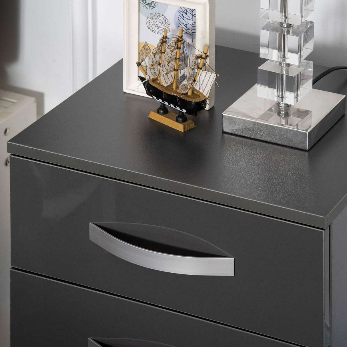 easycomfort easycomfort set 2 comodini moderni con 3 cassetti per camera da letto e soggiorno in truciolato 40x36x56 cm grigio