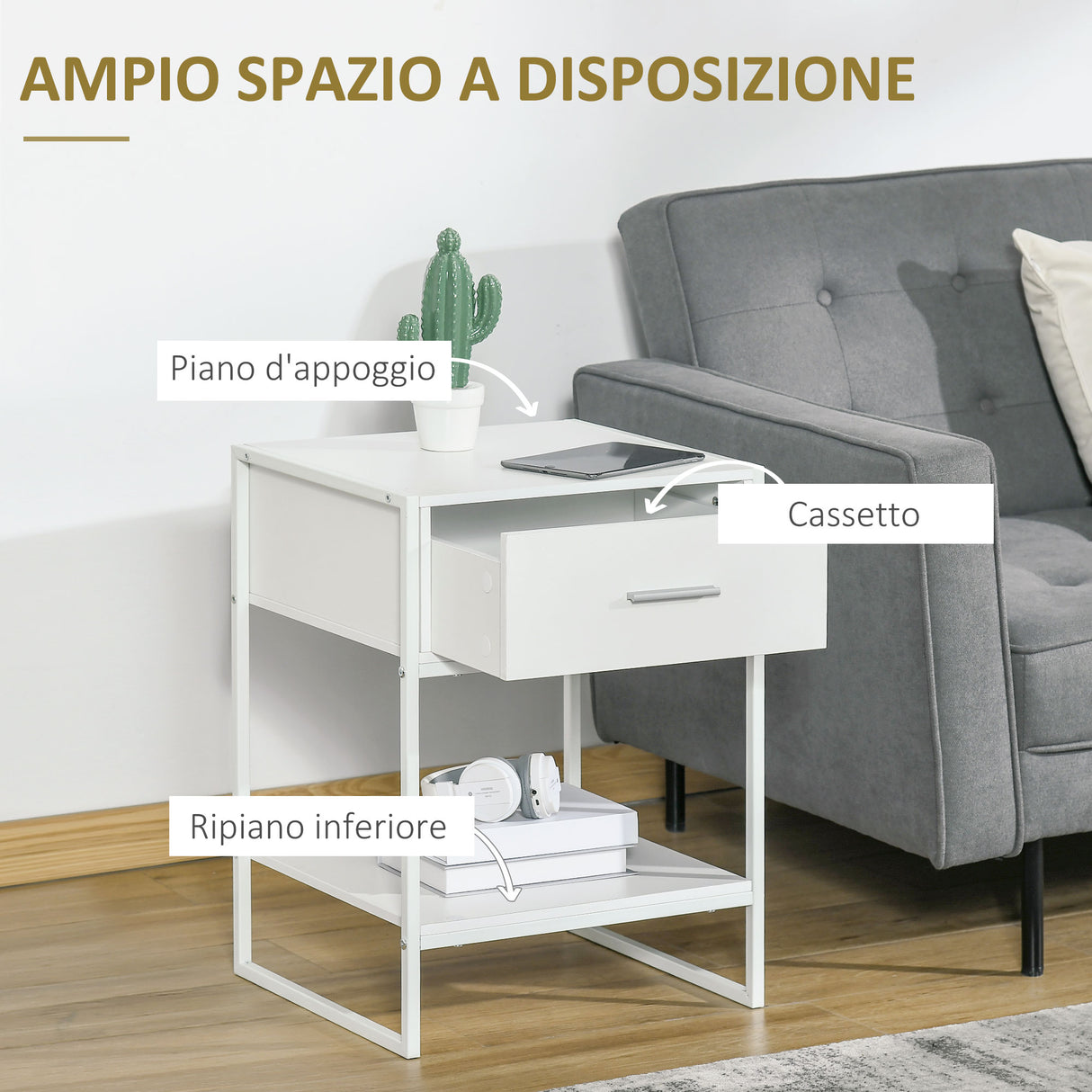 easycomfort easycomfort comodino moderno set 2 pezzi con cassetto e ripiano aperto per camera da letto e soggiorno in mdf e acciaio 45x40x60cm bianco
