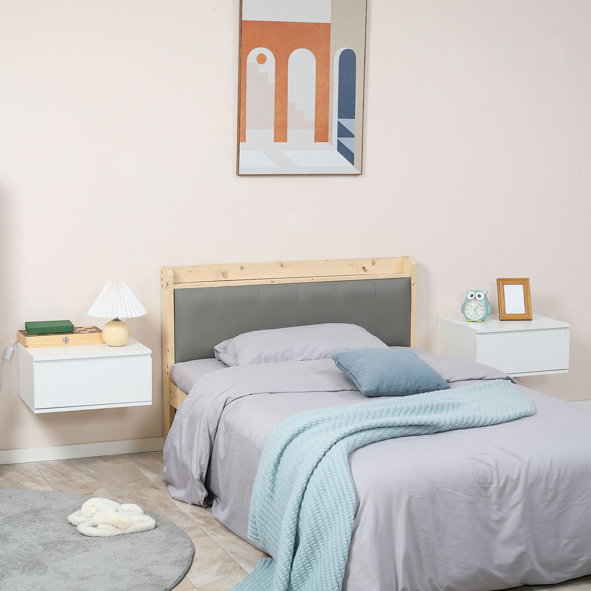 easycomfort easycomfort comodino set 2 pezzi con cassetto e design sospeso in truciolato e mdf 49x38x23 cm bianco